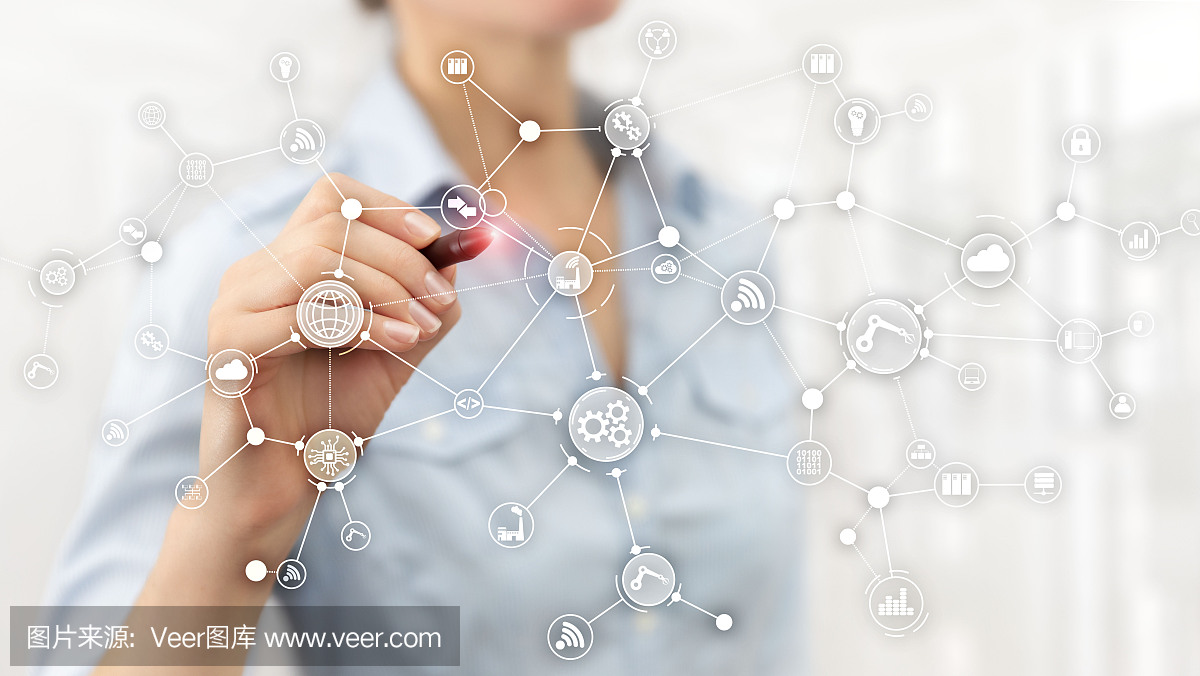 虛擬屏幕上的技術(shù)工業(yè)業(yè)務(wù)流程工作流組織結(jié)構(gòu)。物聯(lián)網(wǎng)智能行業(yè)概念混合媒體圖。